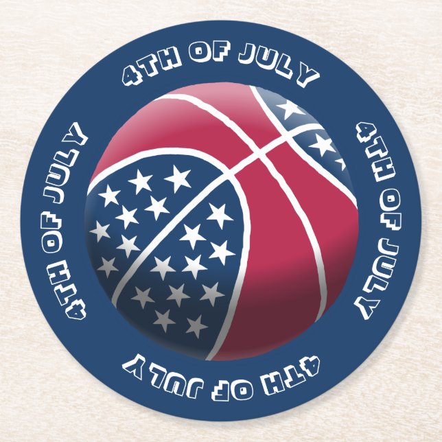 Dessous-de-verre Rond En Papier 4 juillet Basket (Devant)