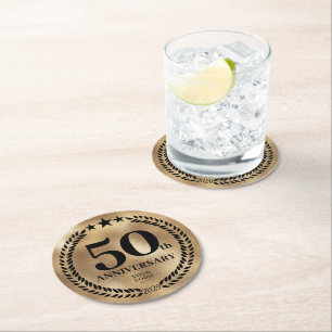 Dessous-de-verre Rond En Papier 50e anniversaire de l'entreprise Logo Gold