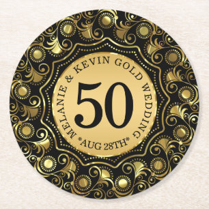 Dessous-de-verre Rond En Papier 50e anniversaire de Mariage d'or cadre cercle or