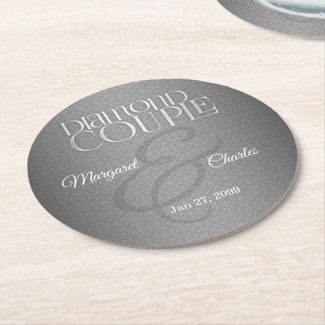 Dessous-de-verre Rond En Papier 60e mariage diamantAnniversaire (Incliné)