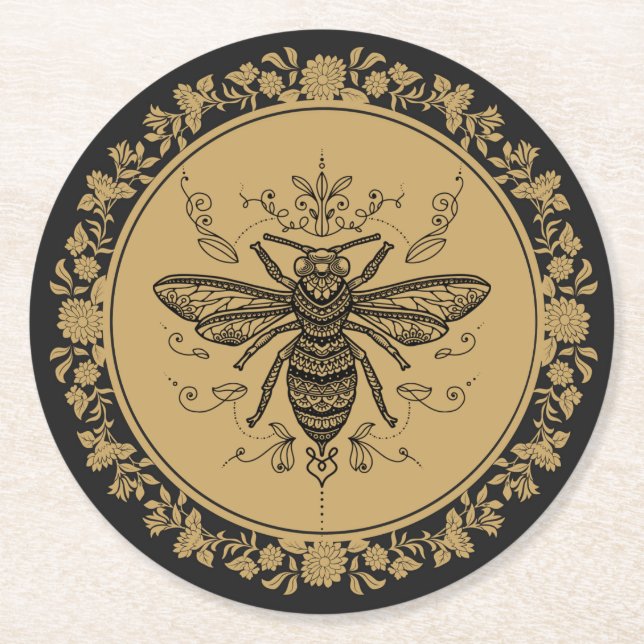 Dessous-de-verre Rond En Papier Abeille noire  (Devant)