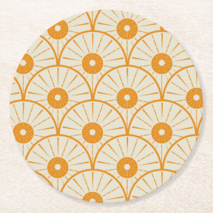 Dessous-de-verre Rond En Papier Abstrait Art Déco Sun Motif Orange