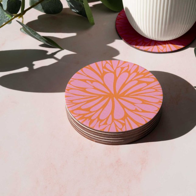 Dessous-de-verre Rond En Papier Abstrait floral éclat motif pastel orange & rose (Créateur téléchargé)