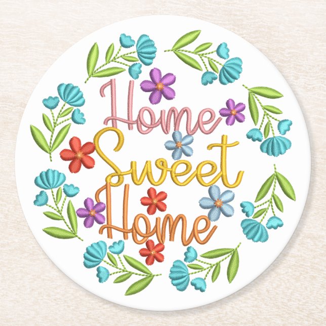 Dessous-de-verre Rond En Papier Accueil Sweet Home Citation Belle couleur Fleurs (Devant)