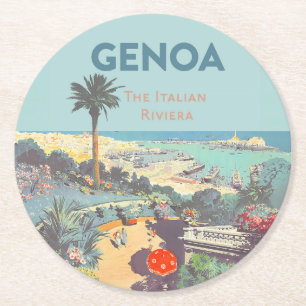 Dessous-de-verre Rond En Papier Affiche de voyage vintage de Gênes Riviera italien