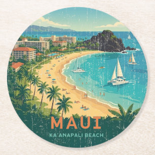 Dessous-de-verre Rond En Papier Affiches de voyage hawaïennes vintage - Maui
