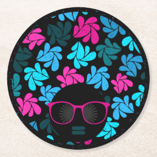 Dessous-de-verre Rond En Papier Afro Diva Turquoise et rose chaud