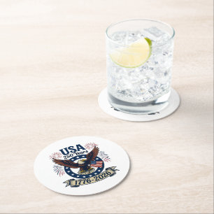 Dessous-de-verre Rond En Papier Aigle Américain Patriotique 250 Ans 1776-2026