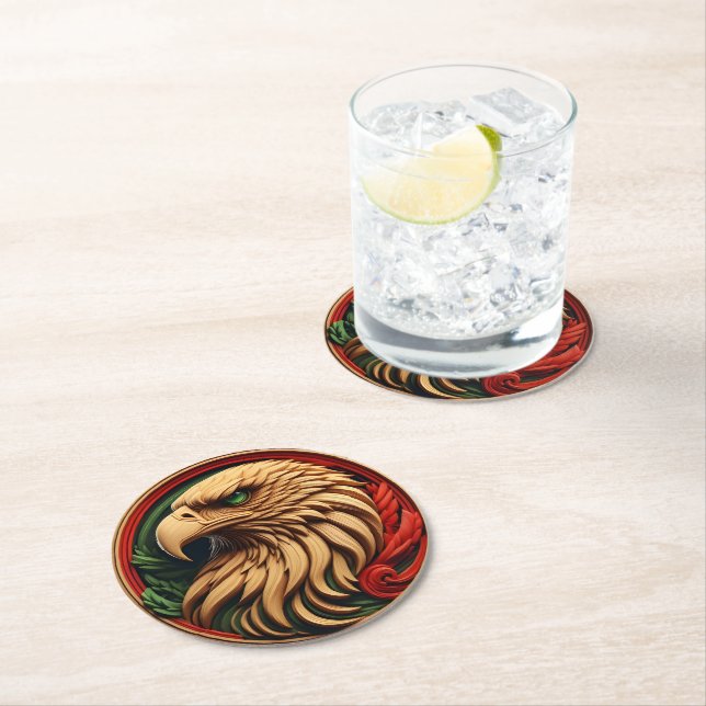 Dessous-de-verre Rond En Papier Aigle Aux Yeux Vertes Enchanteurs (En situation)
