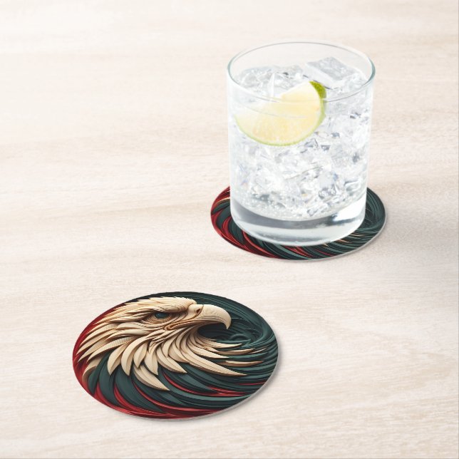 Dessous-de-verre Rond En Papier Aigle Majestueux Émergeant d'un Cercle  (En situation)