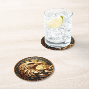 Dessous-de-verre Rond En Papier Aigle majestueux s'envolant à travers un vitrail