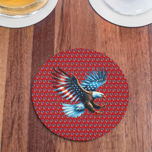 Dessous-de-verre Rond En Papier Aigle Patriotique Américain Rouge Blanc Bleu