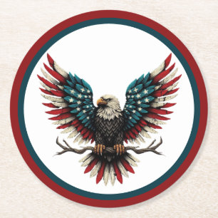 Dessous-de-verre Rond En Papier Aigle rustique patriotique américain/américain cha
