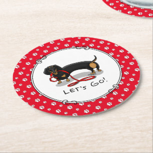 Dessous-de-verre Rond En Papier Allons-y ! Dachshund (noir et tan) Drôle chien