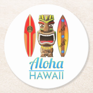 Dessous-de-verre Rond En Papier Aloha Hawaï Tiki hawaïen surfant