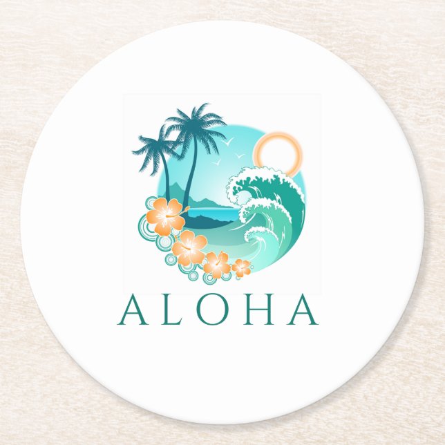 Dessous-de-verre Rond En Papier Aloha Tropical (Devant)