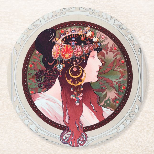 Dessous-de-verre Rond En Papier Alphonse Mucha (Devant)