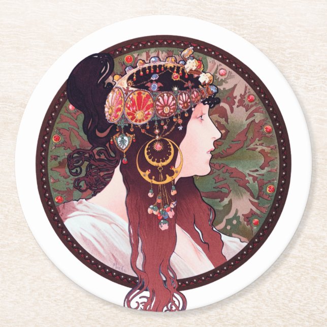 Dessous-de-verre Rond En Papier Alphonse Mucha (Devant)