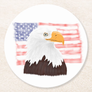 Dessous-de-verre Rond En Papier American Bald Eagle and Flag - blanc transparent.