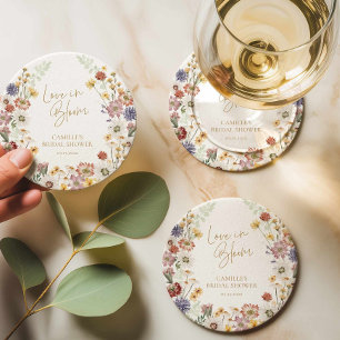 Dessous-de-verre Rond En Papier Amour de Fleur Sauvage en Fleur Mariage