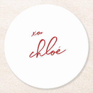 Dessous-de-verre Rond En Papier Amour « Votre Nom » Typographie Rouge