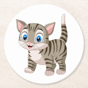 Dessous-de-verre Rond En Papier Amoureux des chats mignon Tabby Kitten Grey Tiger 
