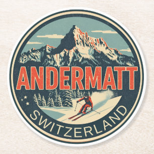 Dessous-de-verre Rond En Papier Ancienne station de ski ANDERMATT en Suisse Cadeau