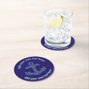 Dessous-de-verre Rond En Papier Ancre Chevron bleu Texte personnalisé nautique