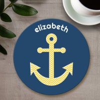 Ancre nautique avec Motif de Navy Jaune Chevron