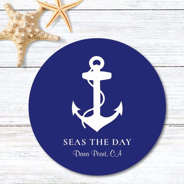 Dessous-de-verre Rond En Papier Ancre nautique Marine Blue (Créateur téléchargé)