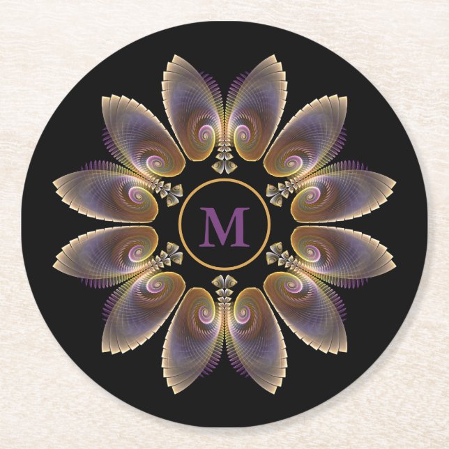 Dessous-de-verre Rond En Papier Ange Abstraite ailes Mandala Monogramme fractal (Devant)