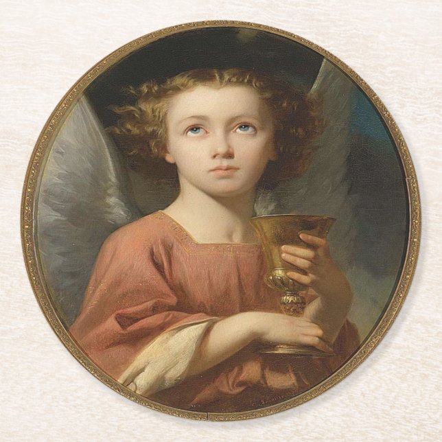 Dessous-de-verre Rond En Papier Ange de Noël Avec Chalice (Devant)