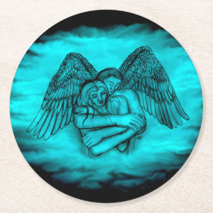 Dessous-de-verre Rond En Papier Ange Eros amoureux, design noir et vert