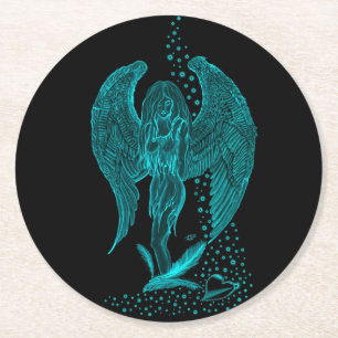 Dessous-de-verre Rond En Papier Angel perdu en amour, noir et vert Design