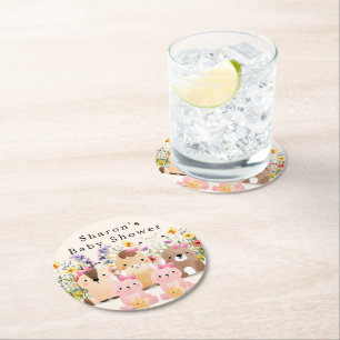 Dessous-de-verre Rond En Papier Animaux de bébé mignons & Baby Shower Fleurs sauva