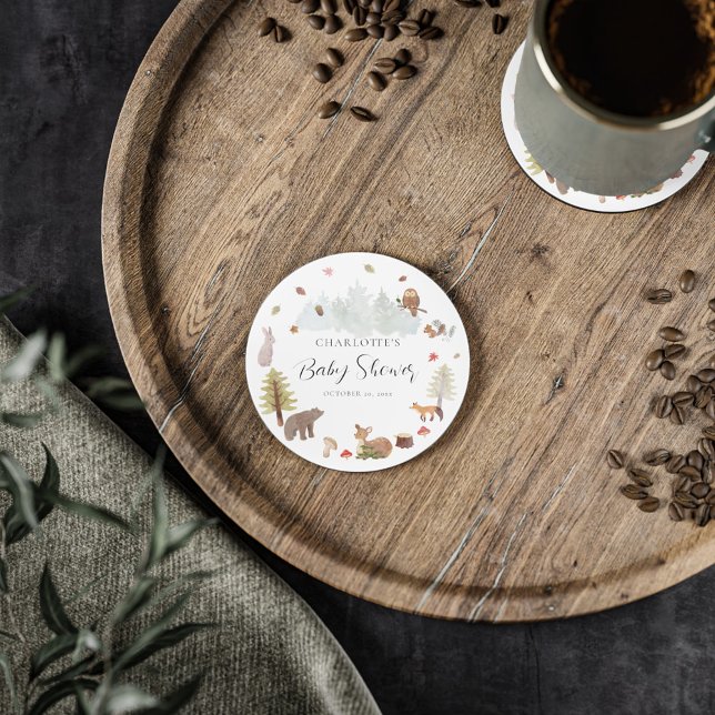 Dessous-de-verre Rond En Papier Animaux des bois Baby shower d'automne d'automne (Woodland Animals Baby Shower Coaster)