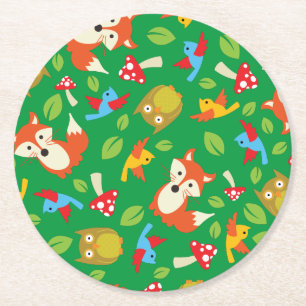 Dessous-de-verre Rond En Papier Animaux des bois fête d'anniversaire