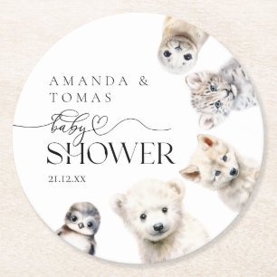 Dessous-de-verre Rond En Papier Animaux d'hiver Neutre hommes Merci Baby shower