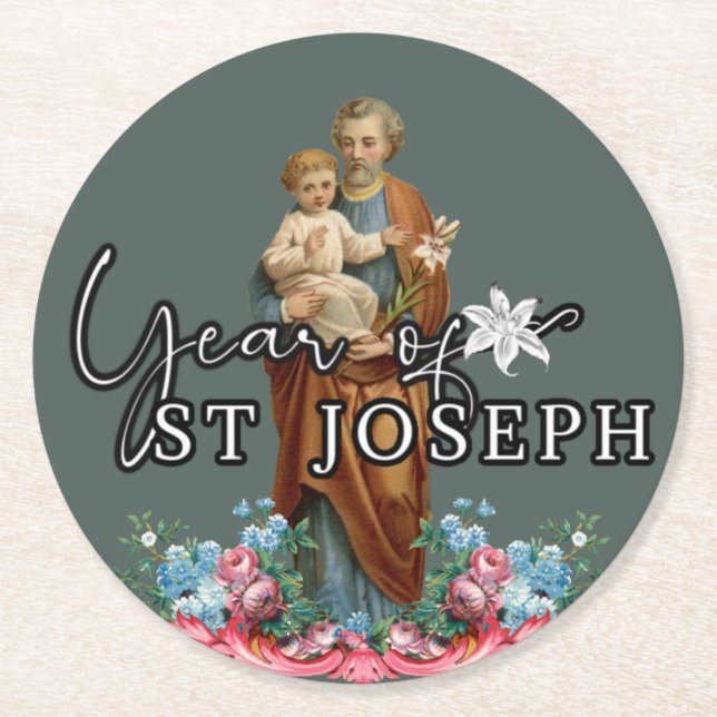 DESSOUS-DE-VERRE ROND EN PAPIER ANNÉE DE ST. RELIGIEUX CATHOLIQUE DE JOSEPH (Devant)