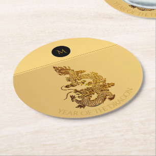 Dessous-de-verre Rond En Papier Année Dragon Chinoise 2024 Élégant Monogramme RPap