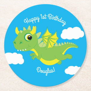 Dessous-de-verre Rond En Papier Anniversaire de Dragon Cute Kid