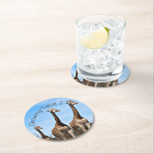 Dessous-de-verre Rond En Papier Anniversaire de girafe sauvage