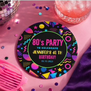 Dessous-de-verre Rond En Papier Anniversaire personnalisé néon rétro 80’s - Amusan