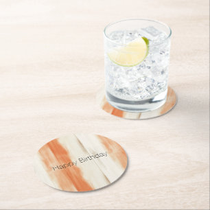 Dessous-de-verre Rond En Papier Anniversaire Rayures Orange Pêche Crème