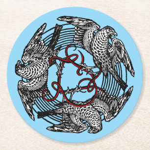 Dessous-de-verre Rond En Papier Antique Bookplate Trois Hawks William de Morgan