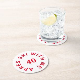 Dessous-de-verre Rond En Papier Après Ski Avec Moi 40 Rouge 40e Anniversaire