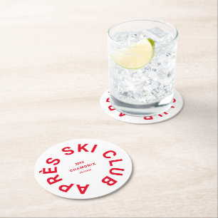 Dessous-de-verre Rond En Papier Après Ski Club Winter Red Ski Resort Crest