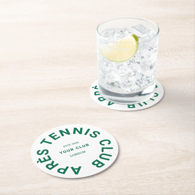 Dessous-de-verre Rond En Papier Après Tennis Club personnalisé Crest vert (En situation)