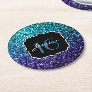 Dessous-de-verre Rond En Papier Aqua bleu Ombre parties scintillant scintille Swee