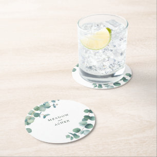 Dessous-de-verre Rond En Papier Aquarelle Adélaïde Eucalyptus Mariage